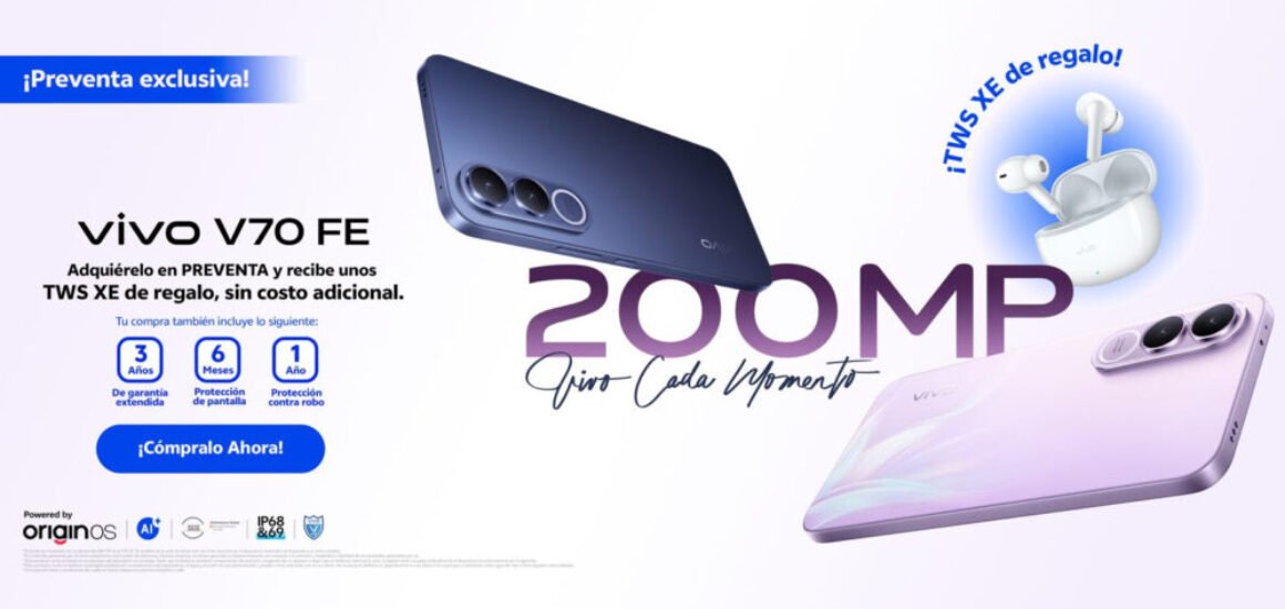 vivo preventa V70 FE México smartphone en imagen promocional con diseño moderno